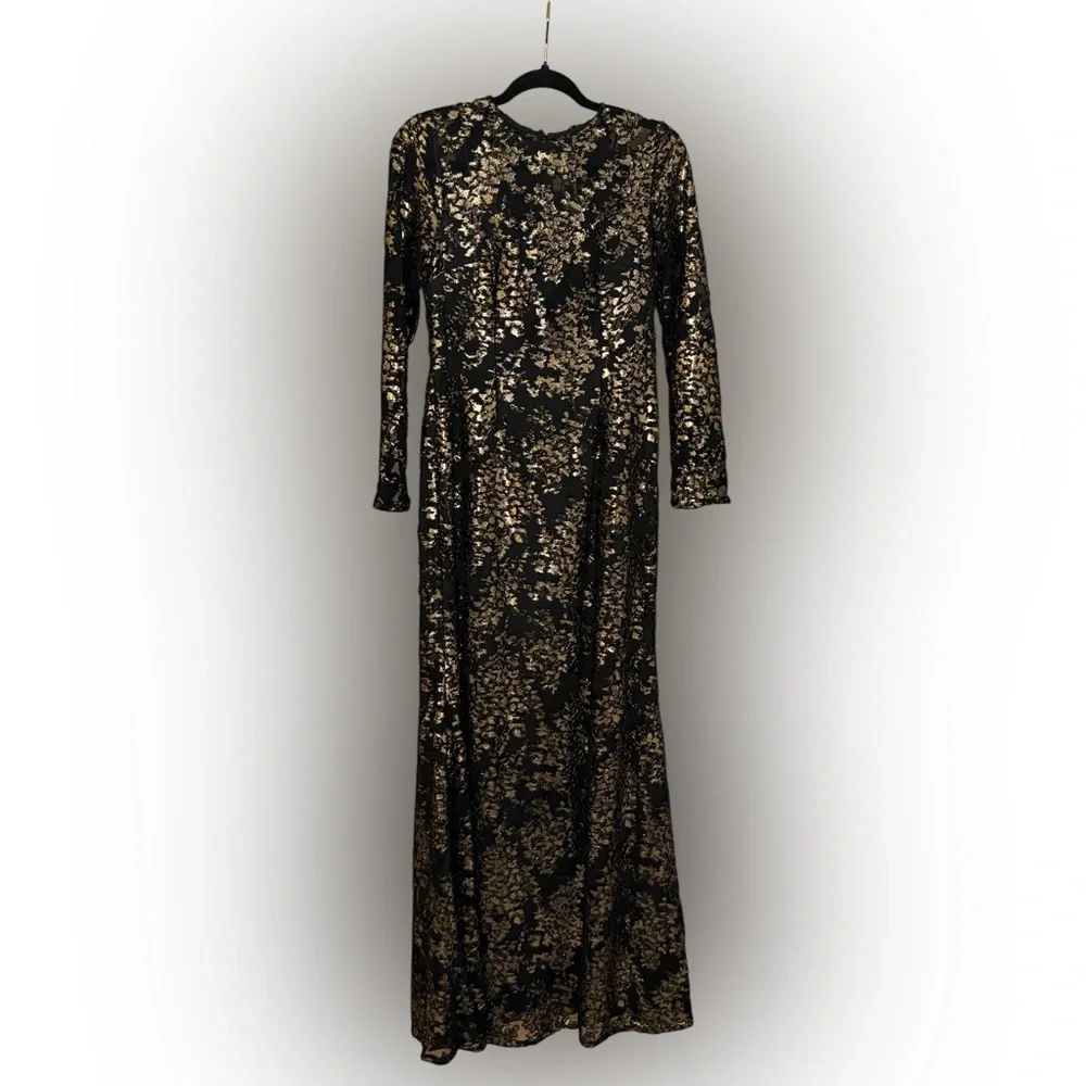 Adrianna Papell Women's Foiled Velvet Burnout Gown black gold elegant formal 4 - Picture 3 of 6